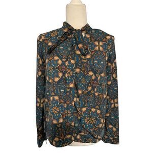 BCBGeneration Blue and Gold Patterned Blouse